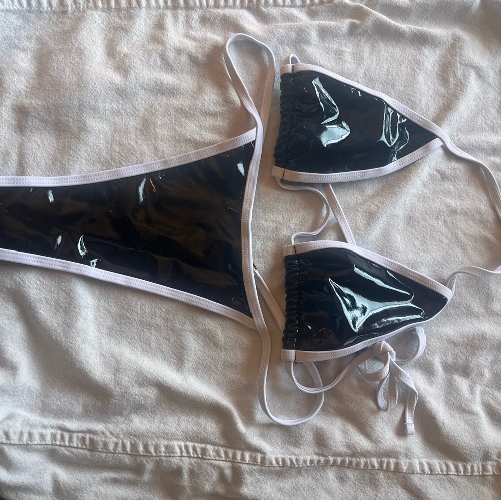 Fashion Nova Black and White Bikini with Butterfly Accent